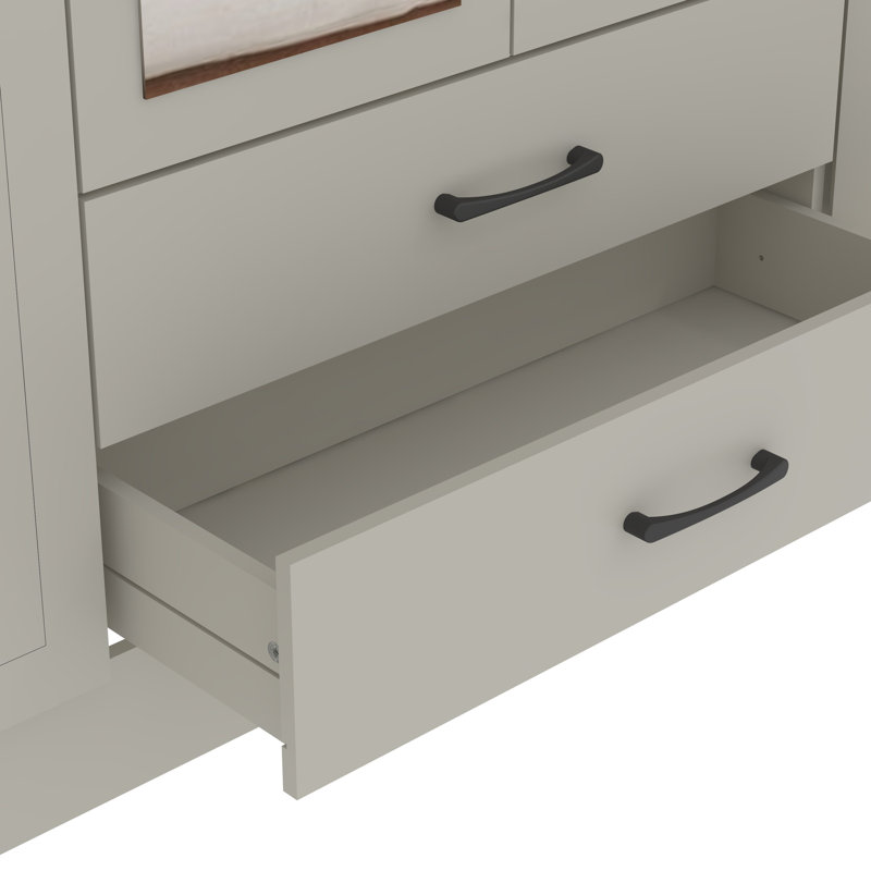 Millbury 6 Door 2 Drawer Wardrobe with Mirror, Light Grey