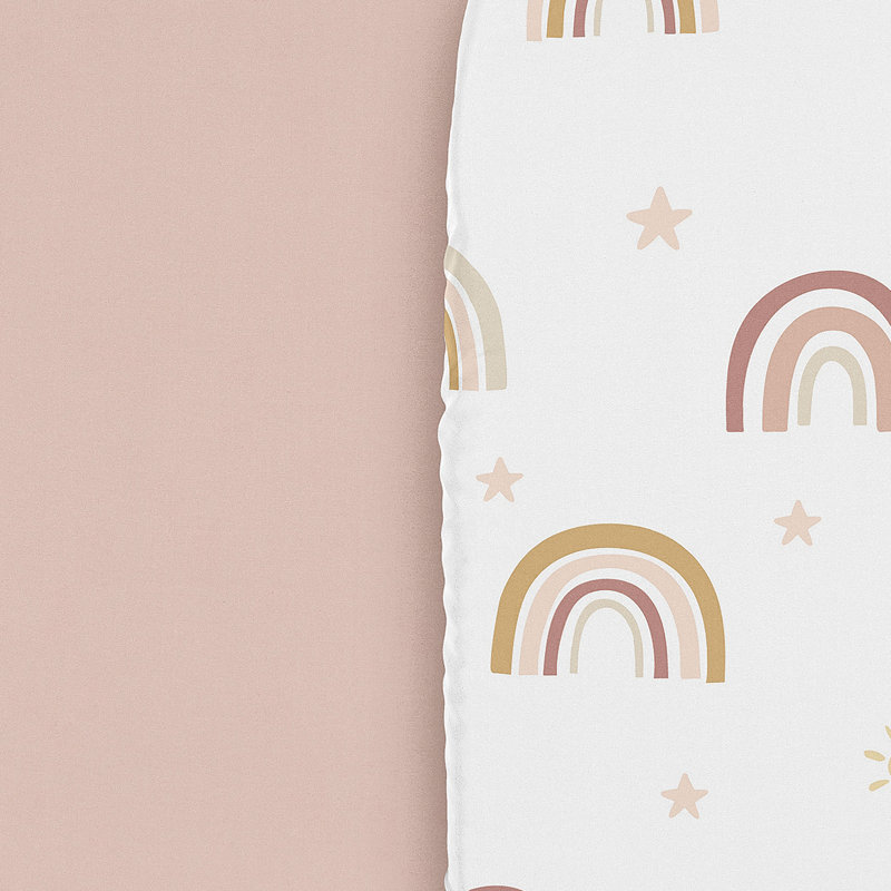 Boho Rainbow Pink and Beige Baby Bassinet Fitted Sheets Set