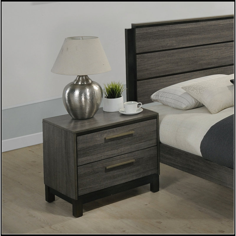 Wood 2-Drawers Nightstand (Nightstand Only), Antique Grey Finish