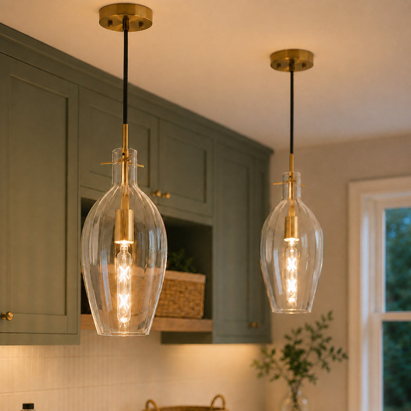 Meya 1 - Light Single Bell Fluted Pendant Light For Kitchen Island