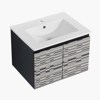 24'' Floating Wall-Mounted Bathroom Vanity With Ceramics Sink & Soft-Close Cabinet Door, Patio Pattern