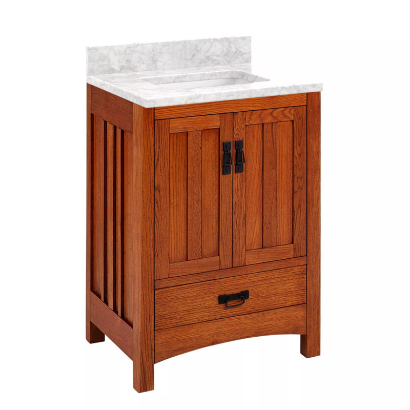 24" Maybeck Vanity - Tinted Oak With Rectangular Undermount Sink, Carrara Marble, No Faucet Hole