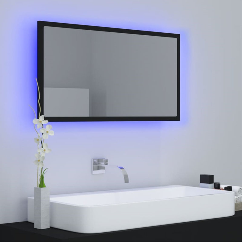 Engineered Wood Flat Wall Mirror, Black, 14.57" x 31.5"