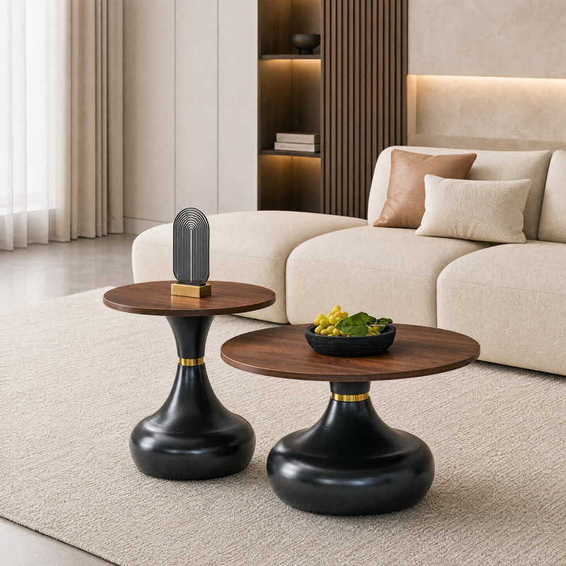 Living Room Table Set, Brown/Black