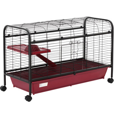 Maison de jeu de 41,5 po pour petits animaux avec mangeoire, rampe, plateforme, roues stables - pour lapins et furets