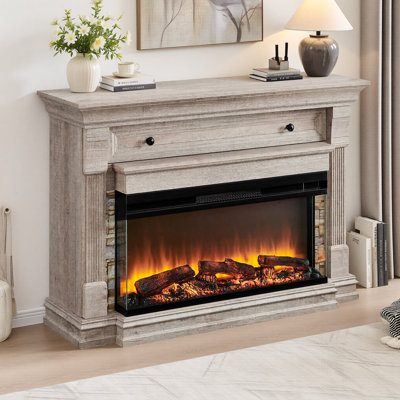 Fireplace TV Stand for TVs up to 65" with 36" 3-Sided Glass Electric Fireplace, 52" W  TV Console Table with Hidden Storage