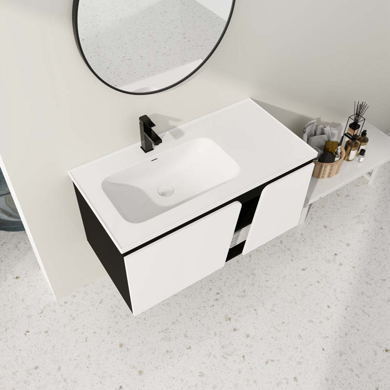 Meuble-lavabo simple 39,6 po avec plateau en céramique Aretzy