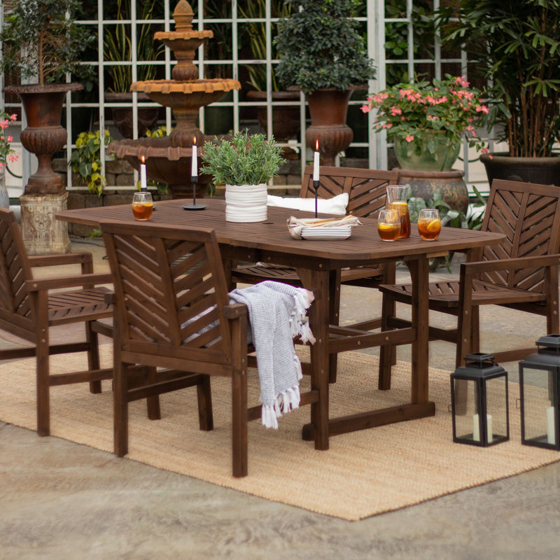 Alfonsi Acacia Wood Patio Dining Table Set, Dark Brown