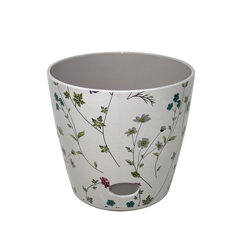 7" White and Multicolor Bamboo Fiber Self-Watering Pot