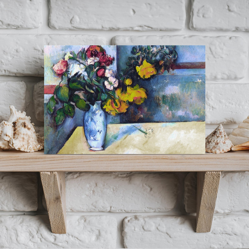 Still Life: Flowers In A Vase Classic Traditional Contemporary Rose Flower Wall Art Print by Paul Cezanne - 1 Piece Wrapped Canvas Wall Art