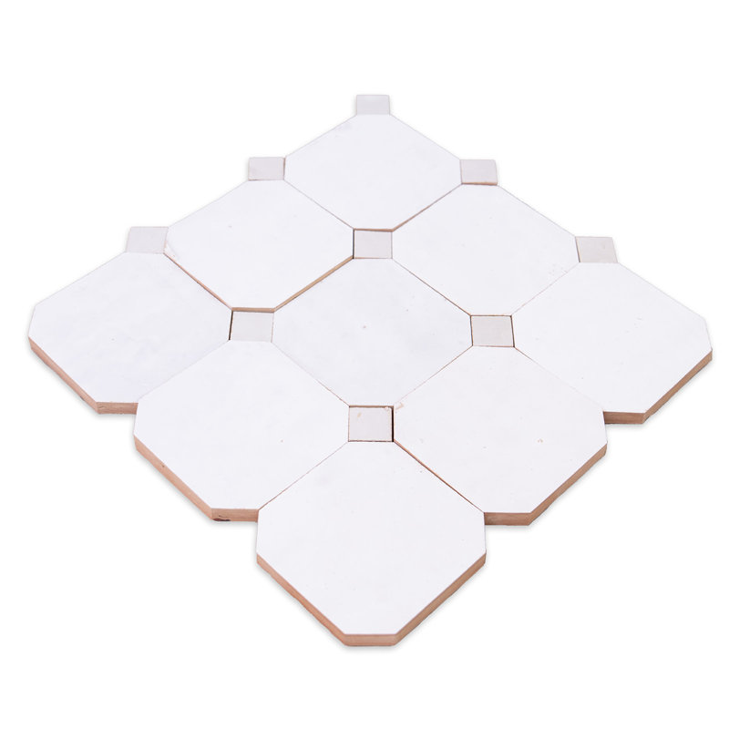 Contemporary Zellige Panels, 12" X 12" X 1/2", Terracotta With Dusty Blue Accents, White/Off White