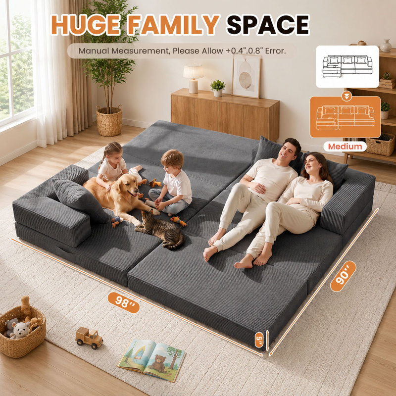 Corduroy Sofa, 22" H x 79" W x 50" D, Gris