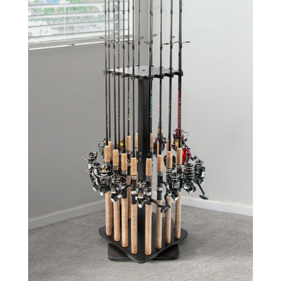 Porte-cannes à pêche pour le garage, support de poteau de pêche rotatif à 360 degrés, support de plancher pouvant contenir jusqu'à 16 cannes, organisateur de rangement pour équipement de pêche en bois, cadeaux de pêche pour hommes, femmes