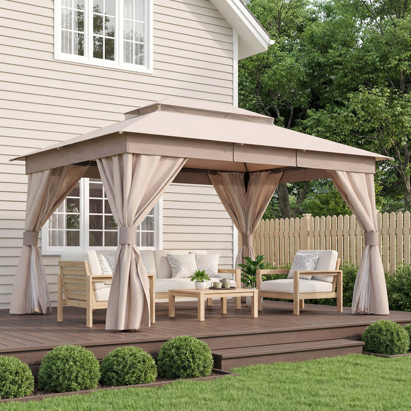 Yardgrace 13'X10' Soft-top Double-Roofed Steel Patio Gazebo, Beige