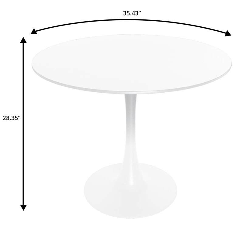 Ensemble de salle à manger 5 pièces avec table de salle à manger ronde en panneau de fibres à densité moyenne blanche de 35 po et 4 chaises d'appoint en plastique avec pieds blancs