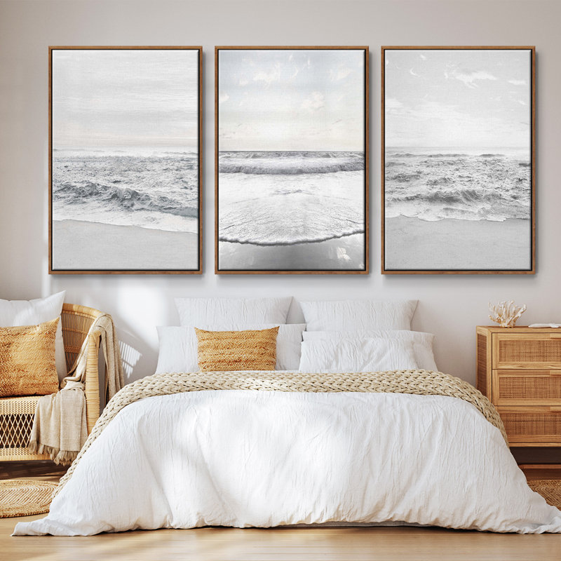 Ensemble de 3 pièces encadrées sur toile «Gentle Tides II», Noyer, H 27 po x l 54 po
