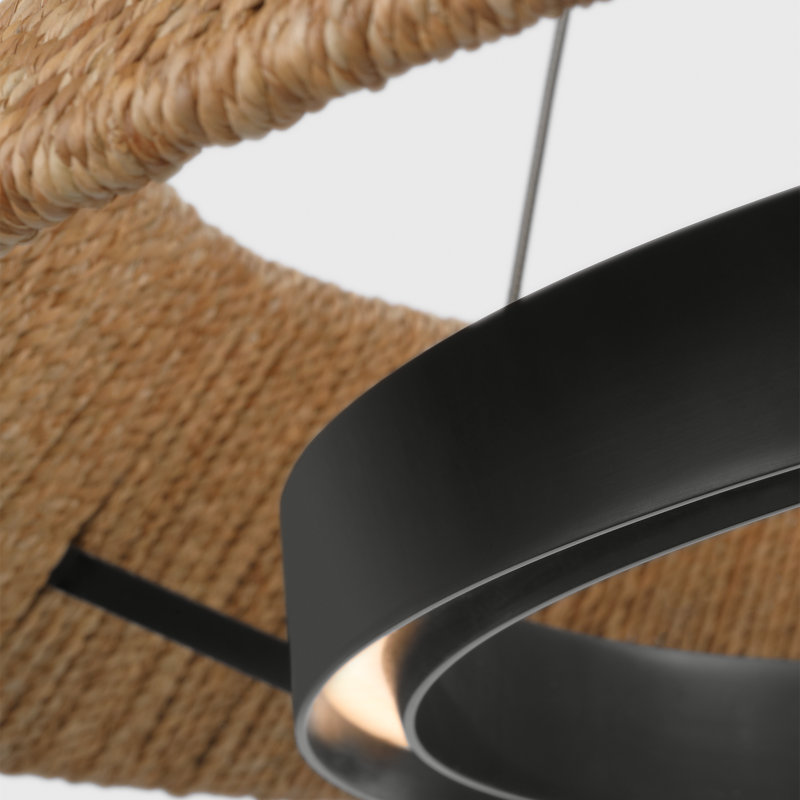 Sean Lavin Noa Large LED Ring Chandelier in Bronze with Washed Black Sea Grass shade, Bronze, Oak