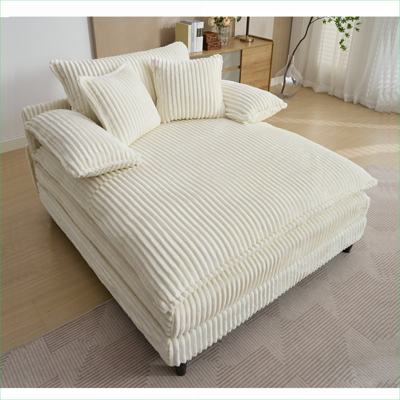 Méridienne surdimensionnée Living |  Chaise longue réglable en velours côtelé à quatre vitesses, Blanc