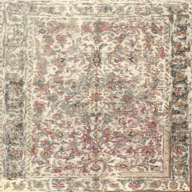 Tapis beige/gris traditionnel Lahl, Carré 3 pi