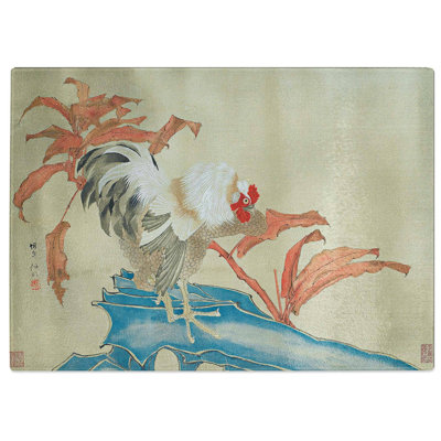 Tempered Glass Rooster & Flowers Chopping Board