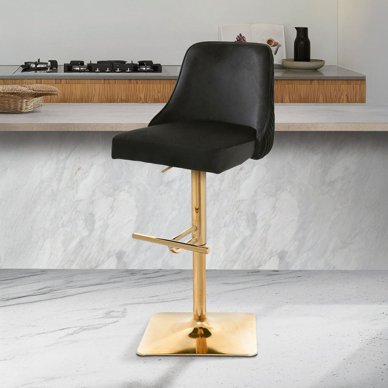 Ajai Swivel Upholstered Adjustable Height Counter Stool with Metal Frame, Black/Gold