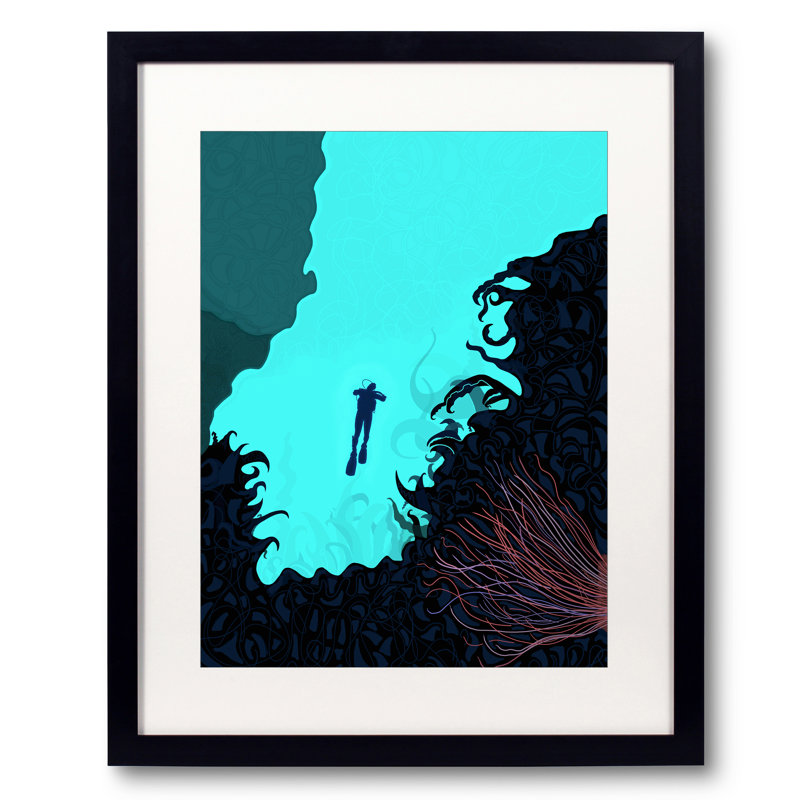Scuba Diver Ascending Print by Evan Sklar, Black Framed Paper, 20" H x 16" W
