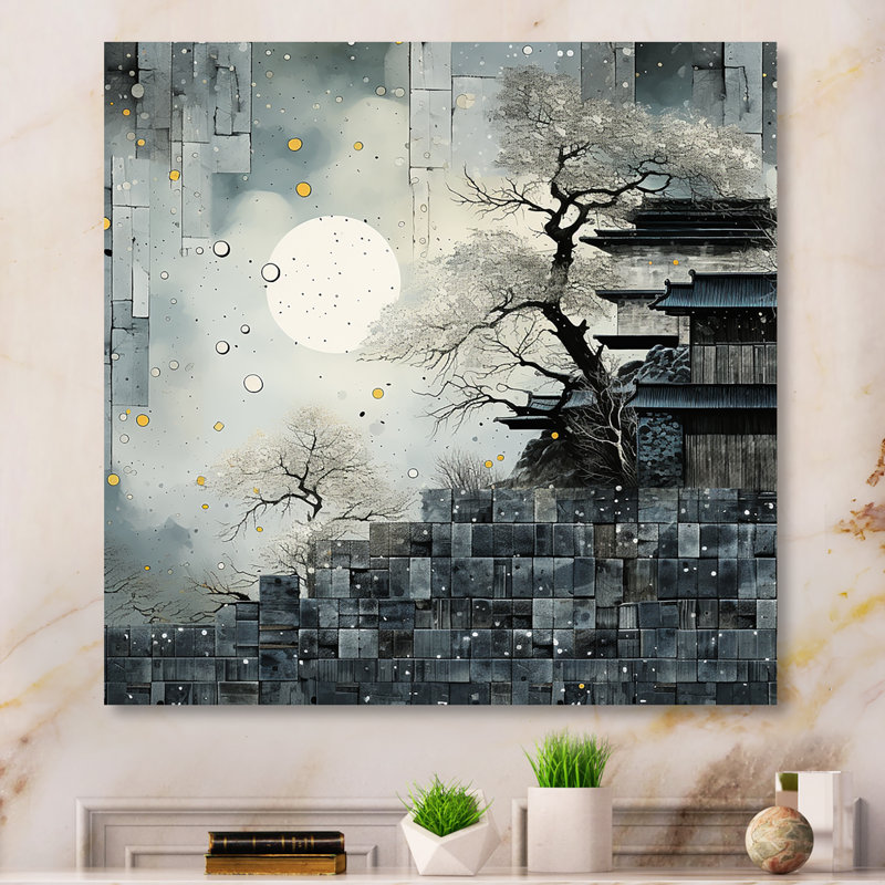 Gris, Japon, paysage urbain II - Minimalisme, art mural en métal, H 29 po x l 29 po