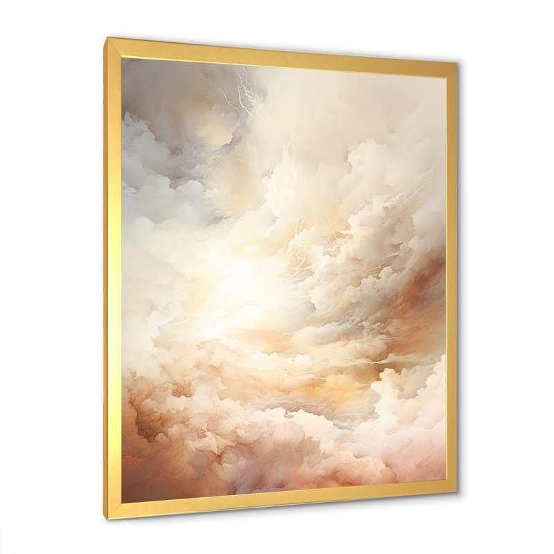 Beige nuage minimaliste expression - orages murales salon, Cadre doré simple, H 44 po x l 34 po x P 1,5 po