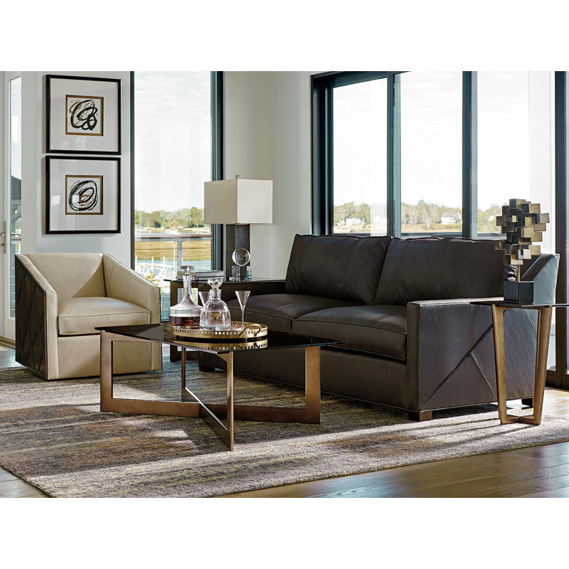 Midtown White Leather Pillow Back Sofa with Down Fill Cushions