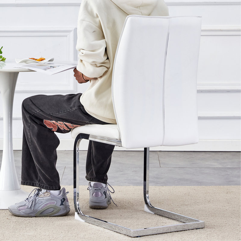 Chaise de salle à manger à haute résilience avec pieds arqués en métal, Argent argent, 6, Blanc