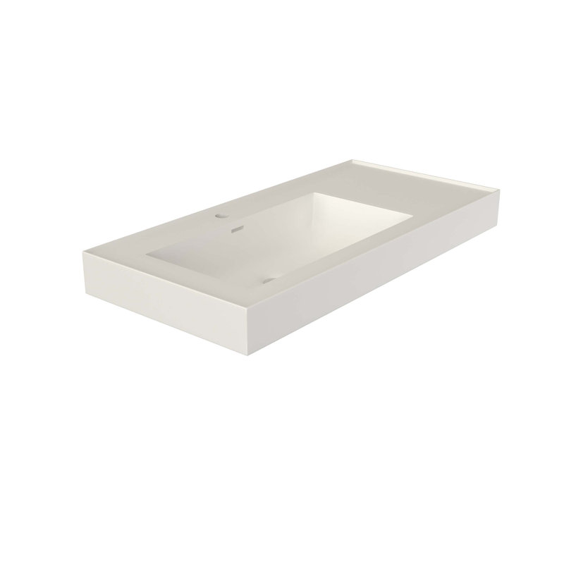 Lavabo à surface solide blanc mat de 39 pouces avec trou de robinet simple, ouverture de drainage et durabilité intégrée pour une élégance moderne dans la salle de bain.