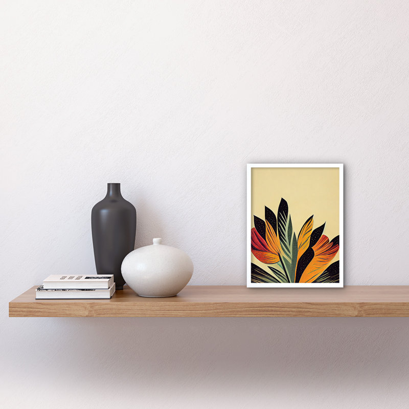 Abstract Retro Art Nouveau Flowers Bloom - Print, 25.9cm H x 20.6cm W, White Framed Paper