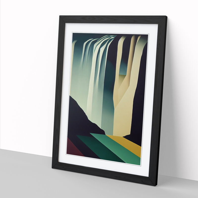 Waterfall Modern Design Vol.2 - Single Picture Frame Print, Black, 46cm H x 34cm W x 2cm D