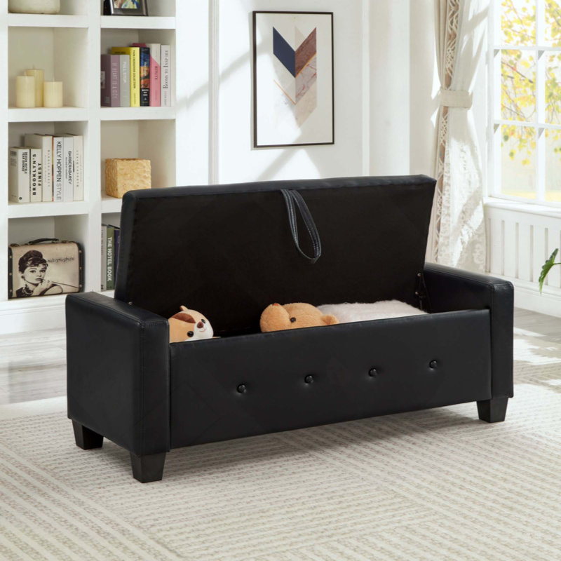 Ottoman Bench With Storage, Bench For Bedroom,Living Room,Hallway, Upholstered Tufted Faux Leather PU Ottoman, Black