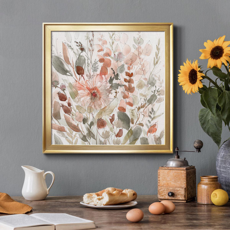 Wild Blush Garden - Peinture sur toile encadrée, H 26,5 po x l 26,5 po x P 1,5 po, Or