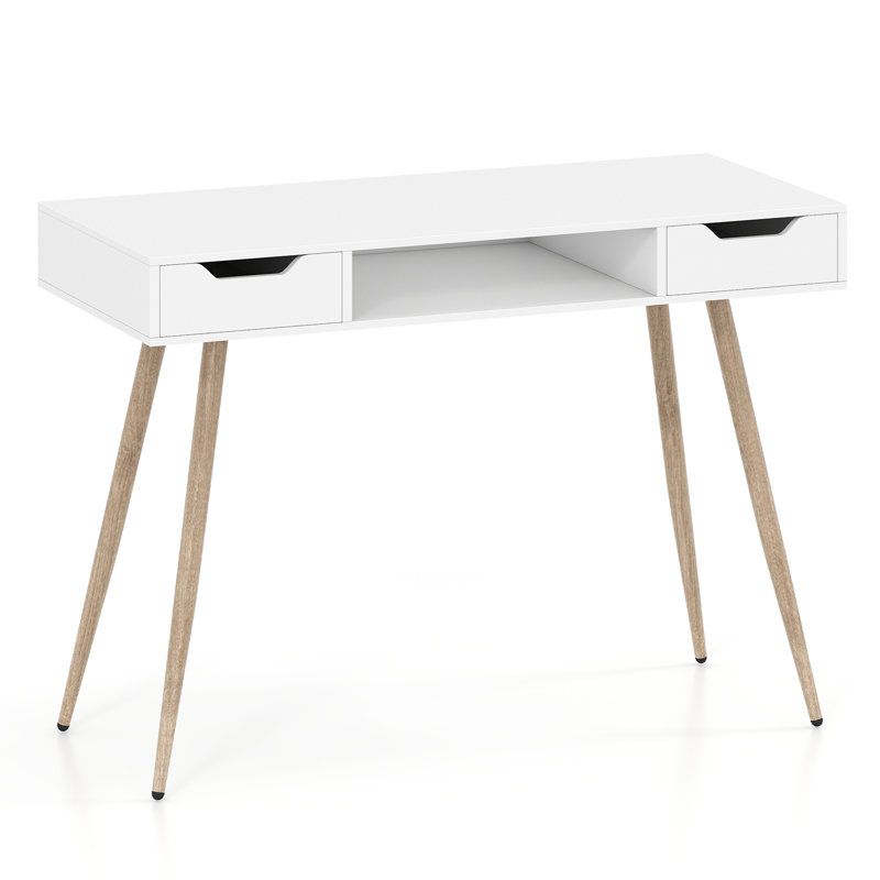 Bureau d'ordinateur avec tiroirs, compartiment de rangement ouvert pour petits espaces, bureau blanc, Blanc