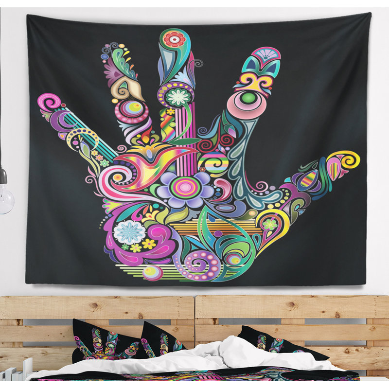 Main d'arc-en-ciel avec tapisserie multicolore, H 50 po x l 60 po
