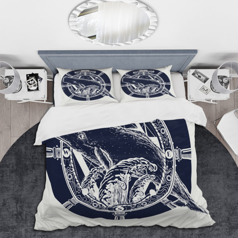 Baleine et volant - ensemble de housse de couette rétro - microfibre de polyester
