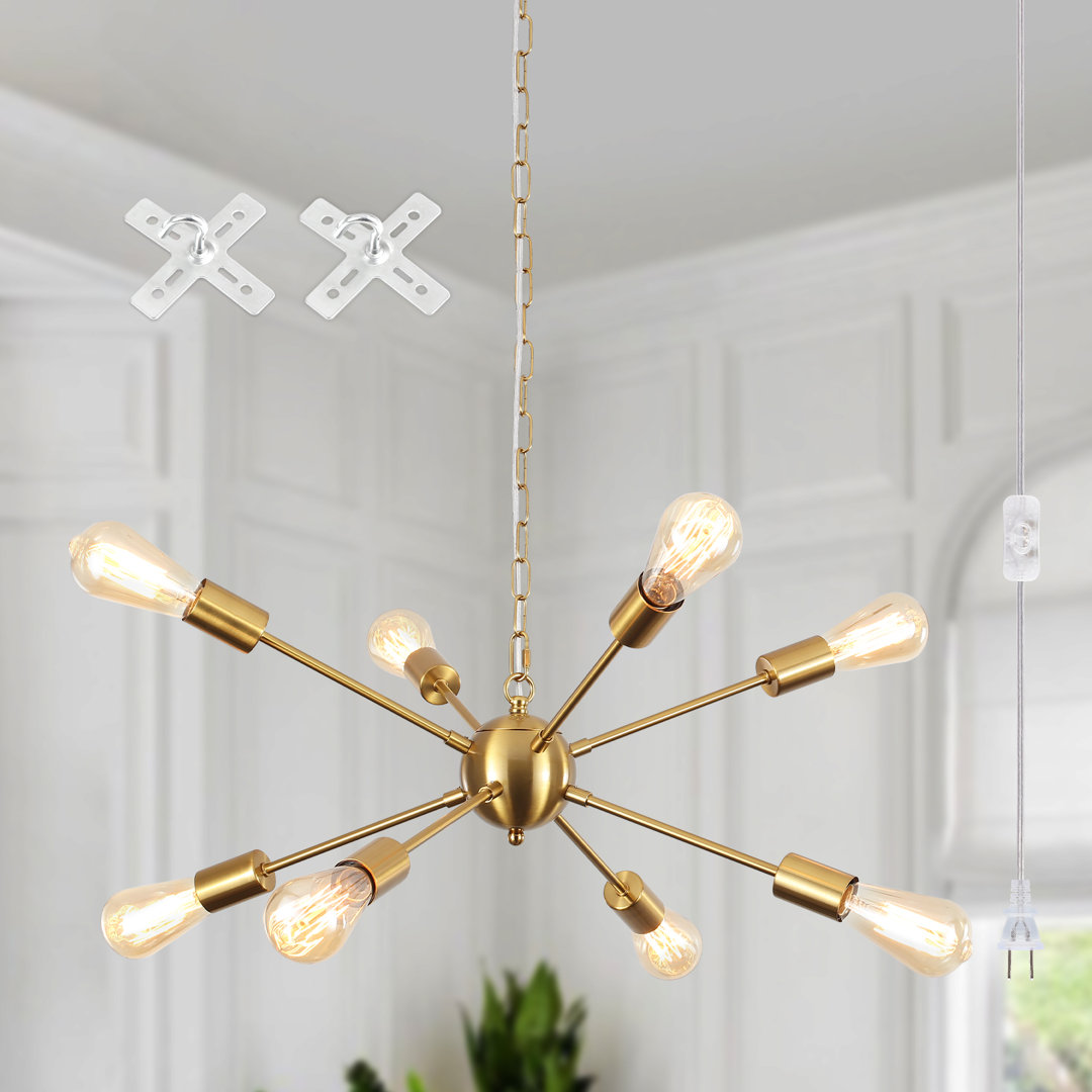 Pushkar 8 - Light Modern Plug in Sputnik Sphere Chandelier with Cord & ON/OFF Switch, Industrial Dining Room Chandelier Kitchen Pendant Lights Mercer41