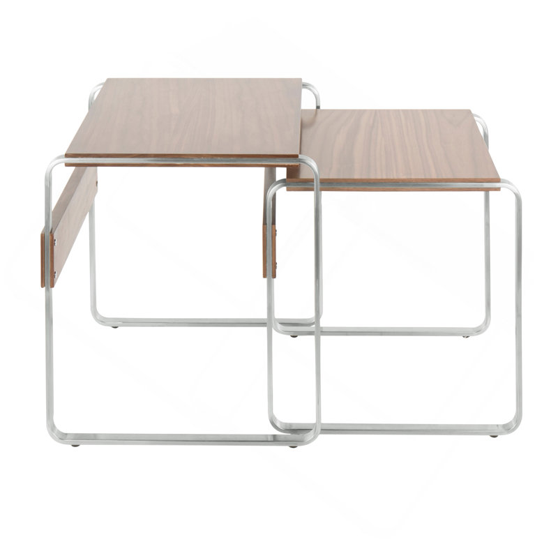 Tables gigognes Tea Side Mid-Century modernes en acier inoxydable et noyer par Lumisource