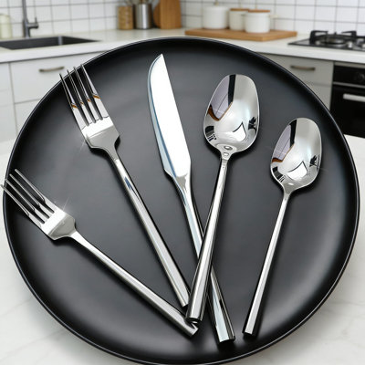 Ensemble de 40 couverts en acier inoxydable, couverts forgés à la main avec poignée hexagonale, service pour 8, finition polie miroir