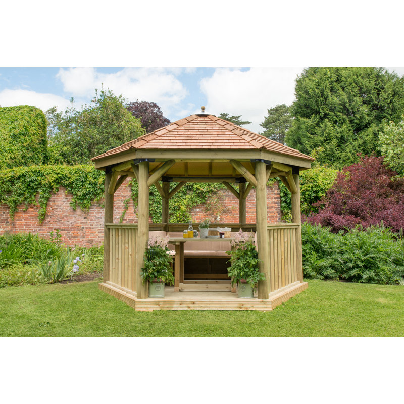 Furnished 3.8m x 3.3m Wooden Gazebo with Cedar Roof
