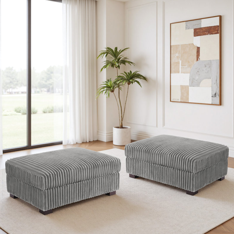 41.75cm Wide Rectangle No Pattern Footstool Ottoman, Light Grey
