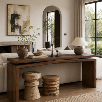 65" Rustic Solid Wood Veneer Console Table