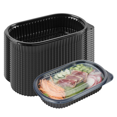 Restaurantware-RW Base 25 Ounce Meal Prep Containers, 100 Microwavable To Go Containers With Lids - Disposable, Freezable, Black Plastic Oval Food Containers, Pack Hot And Cold Food, For Takeaway