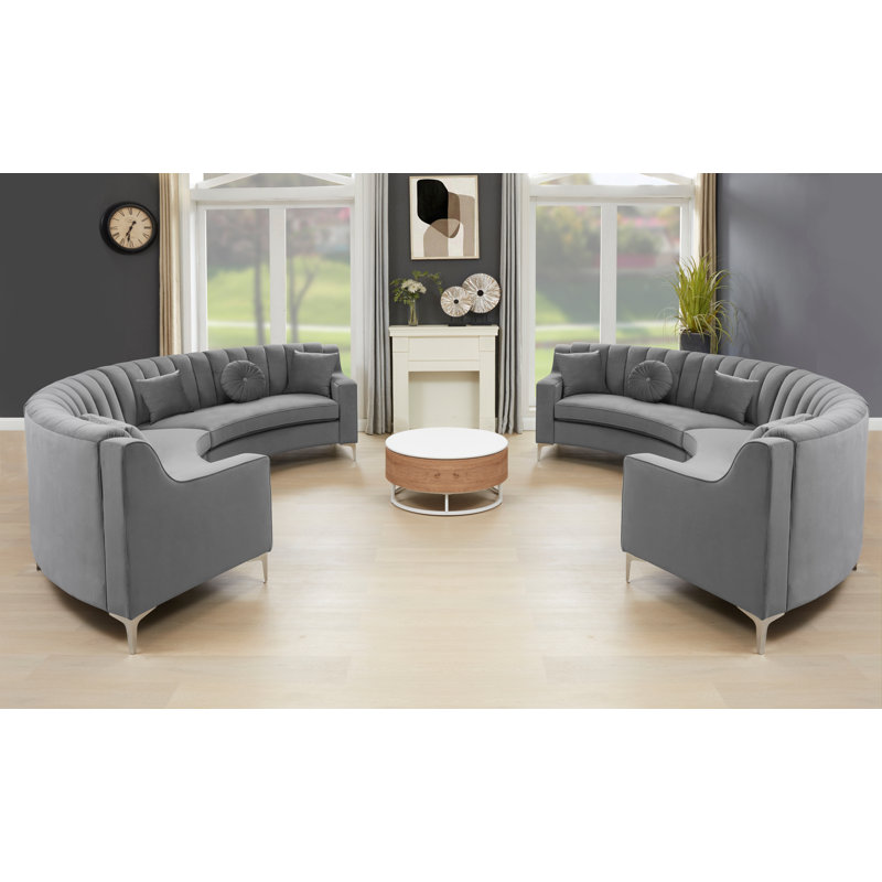 Steubenville Velvet Curved Sectional Symmetrical, Gray Velvet