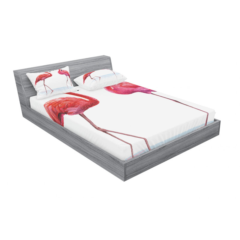 Ensemble de draps flamants roses sur bord de mer, Ensemble de drap pour grand lit avec drap-housse