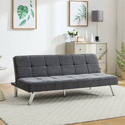 165cm W Modern Grey Convertible Sofa Bed with Metal Legs