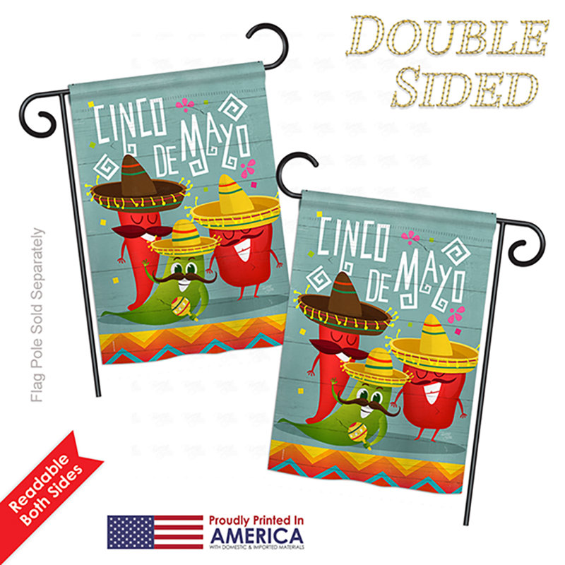Chili poivre cinco de mayo pays et primitives de polyester à 2 faces 19 x 13 po drapeau de jardin