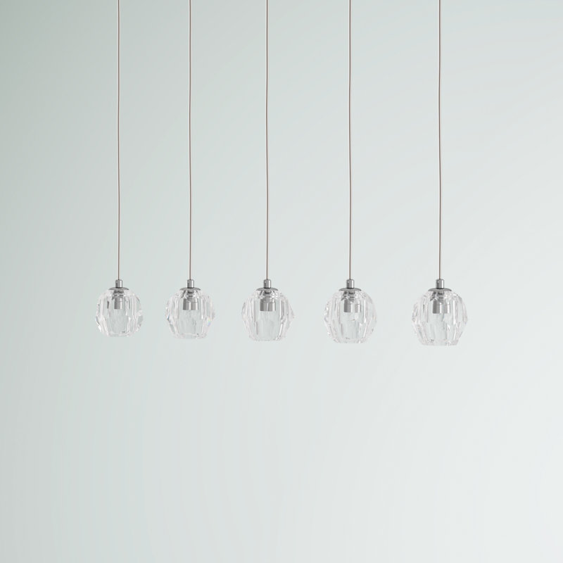 Luminaire suspendu linéaire à 5 lumières pour îlot de cuisine avec détails en cristal Tewksbury, Chrome
